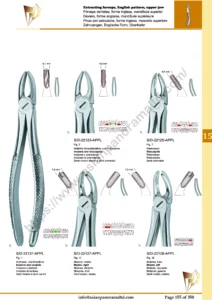 Extracting forceps, English pattern, upper jaw, incisors and bicuspids, incisors and cuspids, Molar Right, Molars Left,